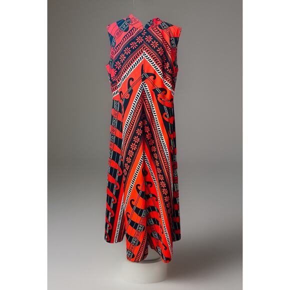 1970s Handmade Red Black White Keyhole Maxi Dress Retro Mod Groovy LG Boho - Picture 6 of 8